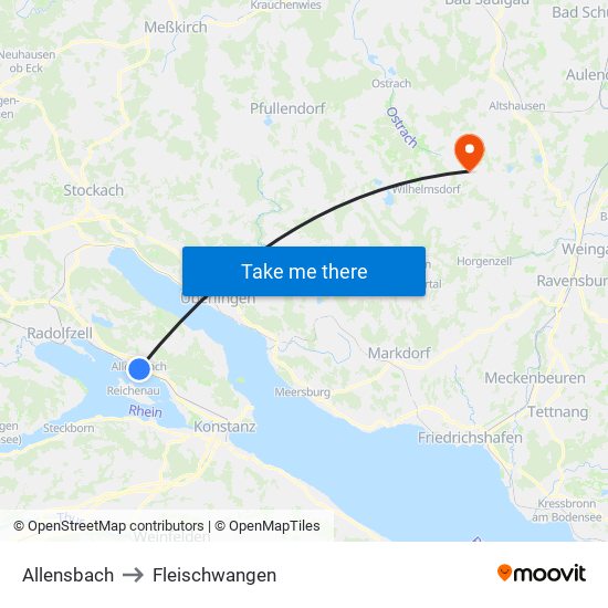 Allensbach to Fleischwangen map