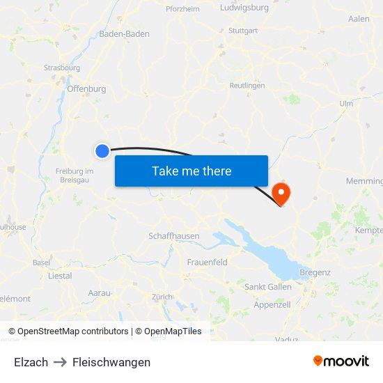 Elzach to Fleischwangen map