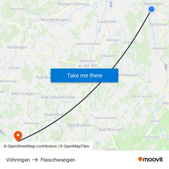 Vöhringen to Fleischwangen map