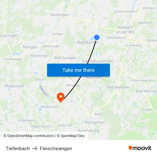 Tiefenbach to Fleischwangen map