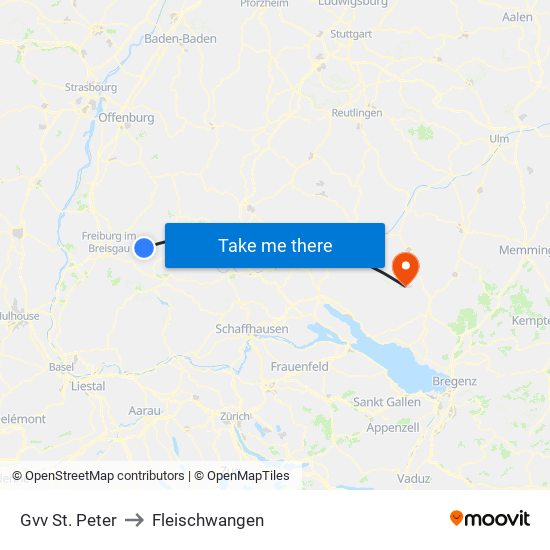 Gvv St. Peter to Fleischwangen map