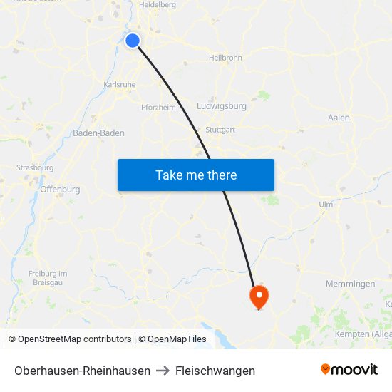 Oberhausen-Rheinhausen to Fleischwangen map