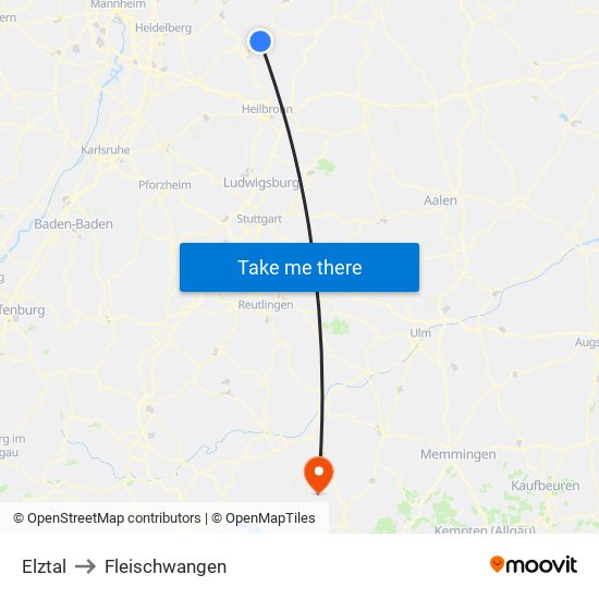 Elztal to Fleischwangen map