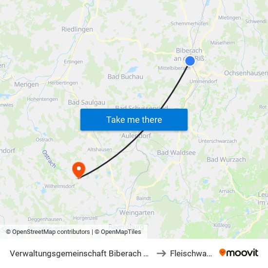 Verwaltungsgemeinschaft Biberach An Der Riß to Fleischwangen map