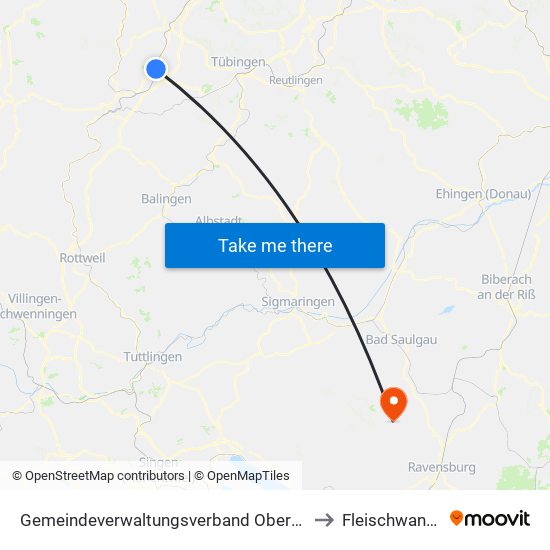 Gemeindeverwaltungsverband Oberes Gäu to Fleischwangen map