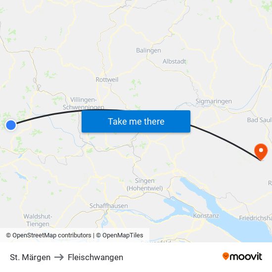 St. Märgen to Fleischwangen map