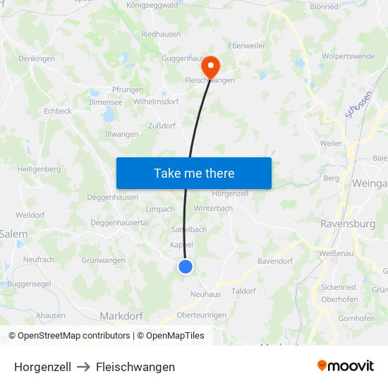 Horgenzell to Fleischwangen map