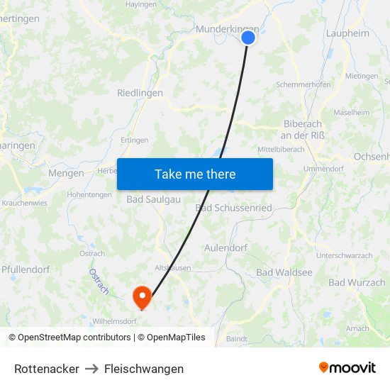 Rottenacker to Fleischwangen map