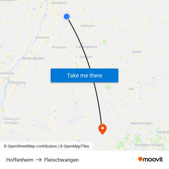 Hoffenheim to Fleischwangen map