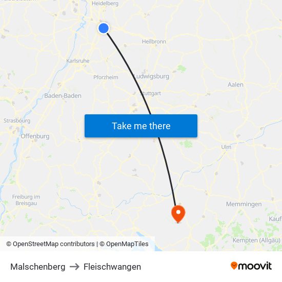 Malschenberg to Fleischwangen map