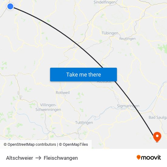 Altschweier to Fleischwangen map