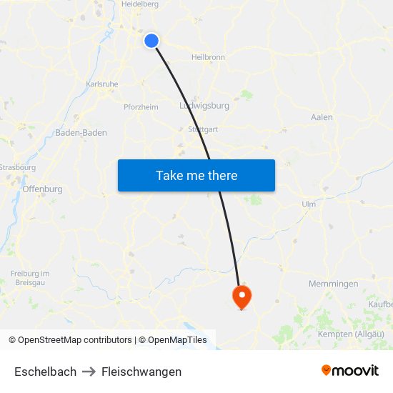 Eschelbach to Fleischwangen map