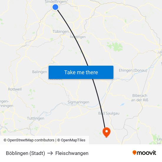 Böblingen (Stadt) to Fleischwangen map