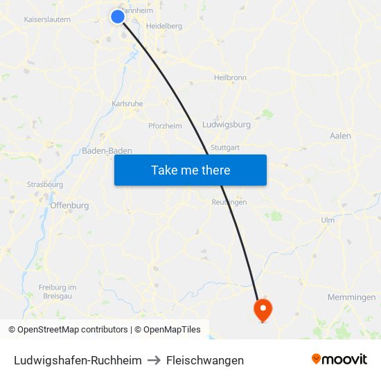 Ludwigshafen-Ruchheim to Fleischwangen map