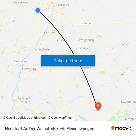 Neustadt An Der Weinstraße to Fleischwangen map