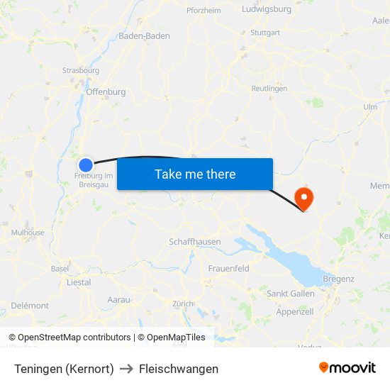 Teningen (Kernort) to Fleischwangen map