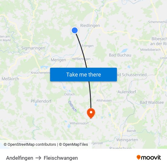 Andelfingen to Fleischwangen map