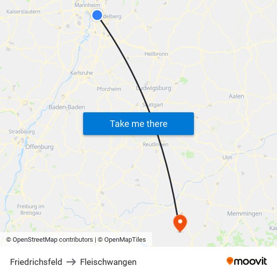 Friedrichsfeld to Fleischwangen map