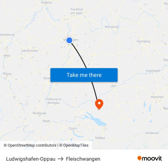 Ludwigshafen-Oppau to Fleischwangen map