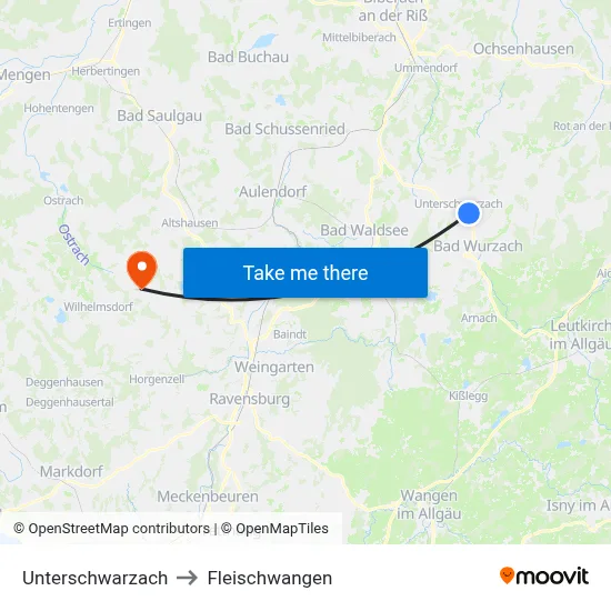 Unterschwarzach to Fleischwangen map