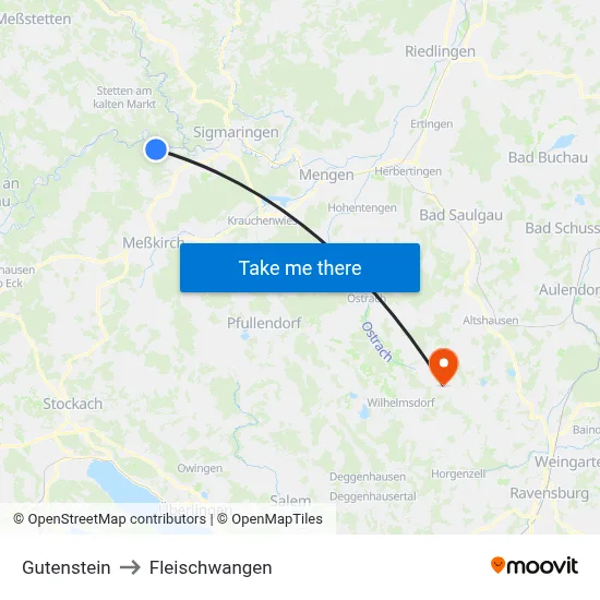 Gutenstein to Fleischwangen map