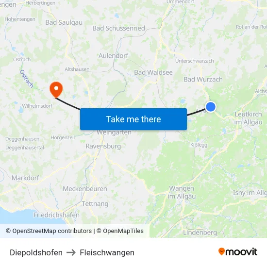 Diepoldshofen to Fleischwangen map