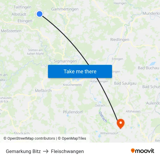 Gemarkung Bitz to Fleischwangen map