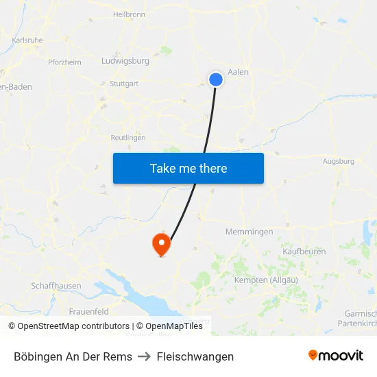 Böbingen An Der Rems to Fleischwangen map