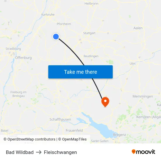 Bad Wildbad to Fleischwangen map