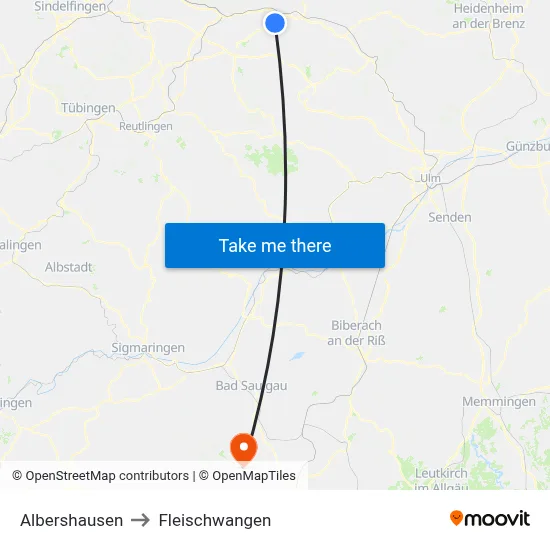 Albershausen to Fleischwangen map
