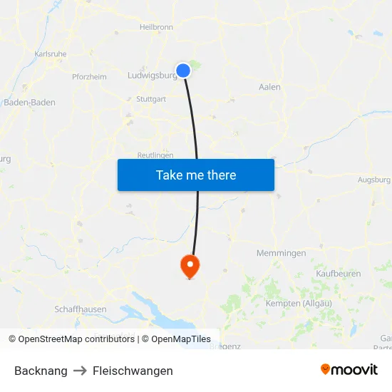 Backnang to Fleischwangen map