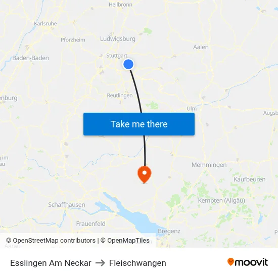 Esslingen Am Neckar to Fleischwangen map