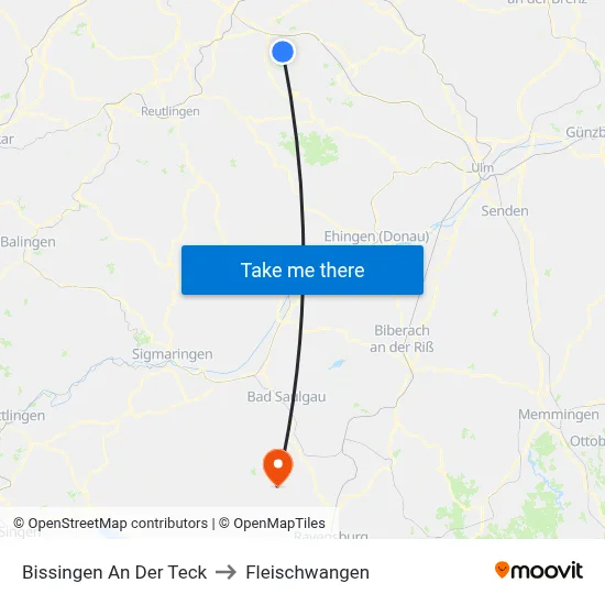 Bissingen An Der Teck to Fleischwangen map