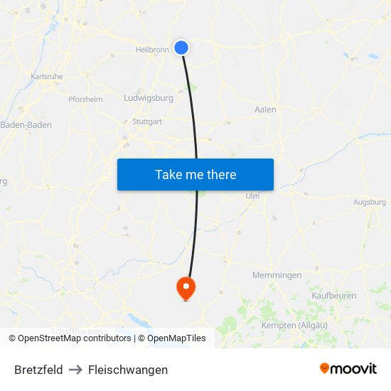 Bretzfeld to Fleischwangen map