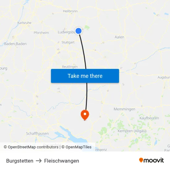 Burgstetten to Fleischwangen map