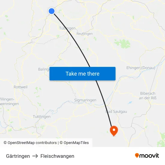 Gärtringen to Fleischwangen map