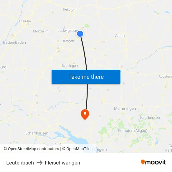 Leutenbach to Fleischwangen map