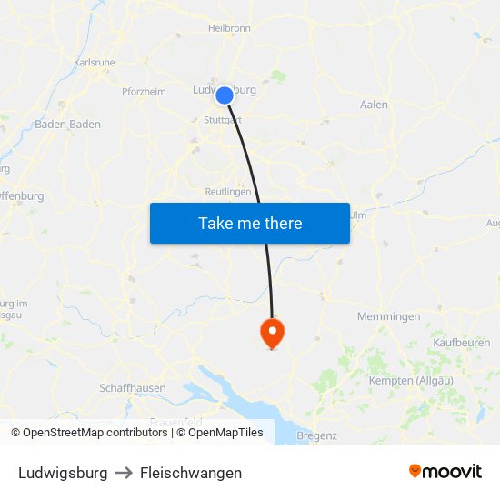 Ludwigsburg to Fleischwangen map