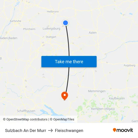 Sulzbach An Der Murr to Fleischwangen map