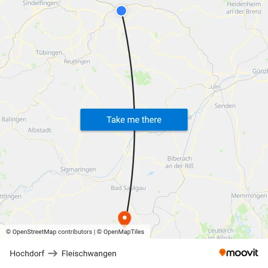 Hochdorf to Fleischwangen map