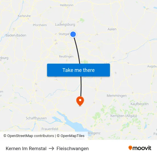 Kernen Im Remstal to Fleischwangen map