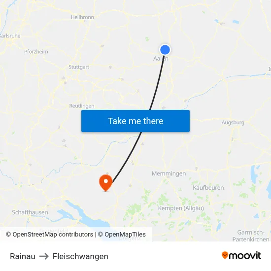 Rainau to Fleischwangen map