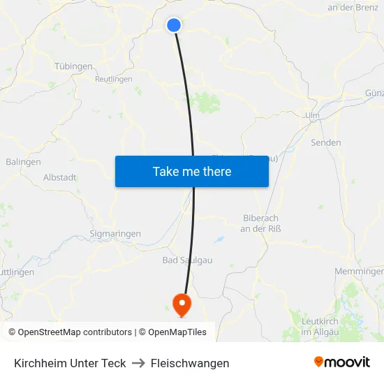 Kirchheim Unter Teck to Fleischwangen map