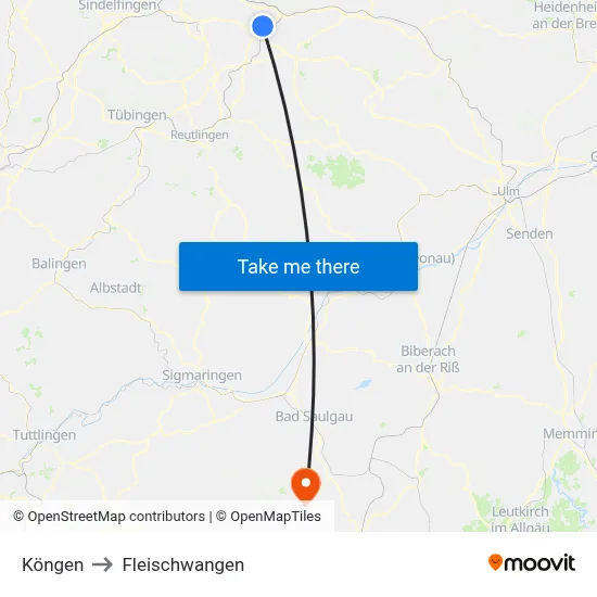 Köngen to Fleischwangen map