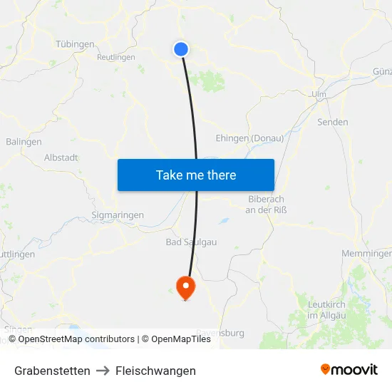 Grabenstetten to Fleischwangen map