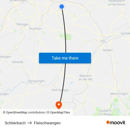 Schlierbach to Fleischwangen map