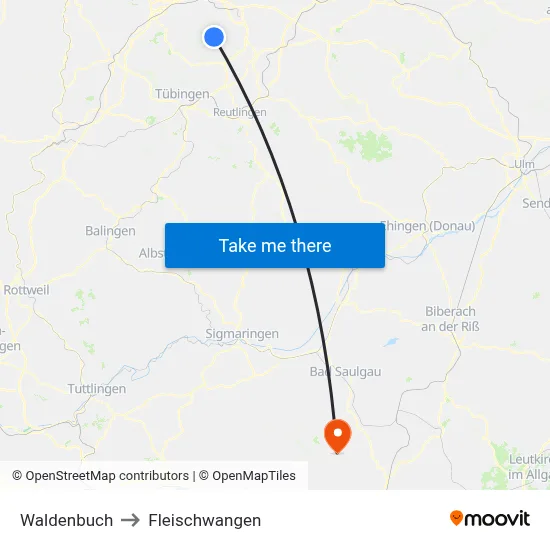 Waldenbuch to Fleischwangen map