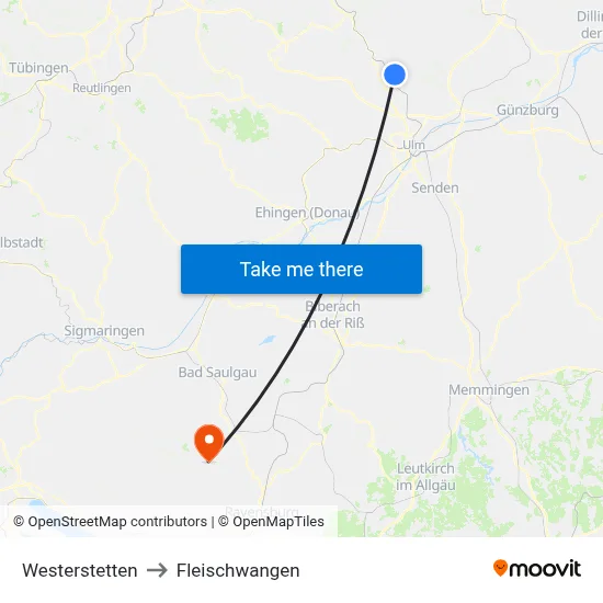 Westerstetten to Fleischwangen map