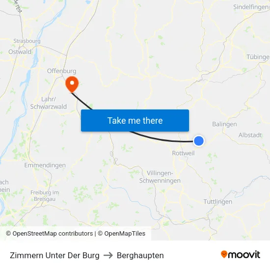 Zimmern Unter Der Burg to Berghaupten map