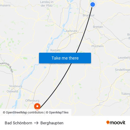 Bad Schönborn to Berghaupten map